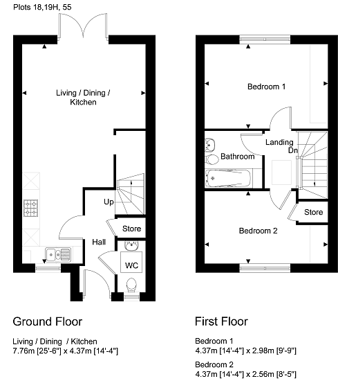 Two bed house floor plan (plot 55)
